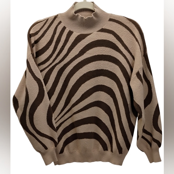 Sage & Oak Women's Turtleneck Sweater Zebra Print Sz M Pullover 3/4 Sleeves H-3 - Picture 2 of 9
